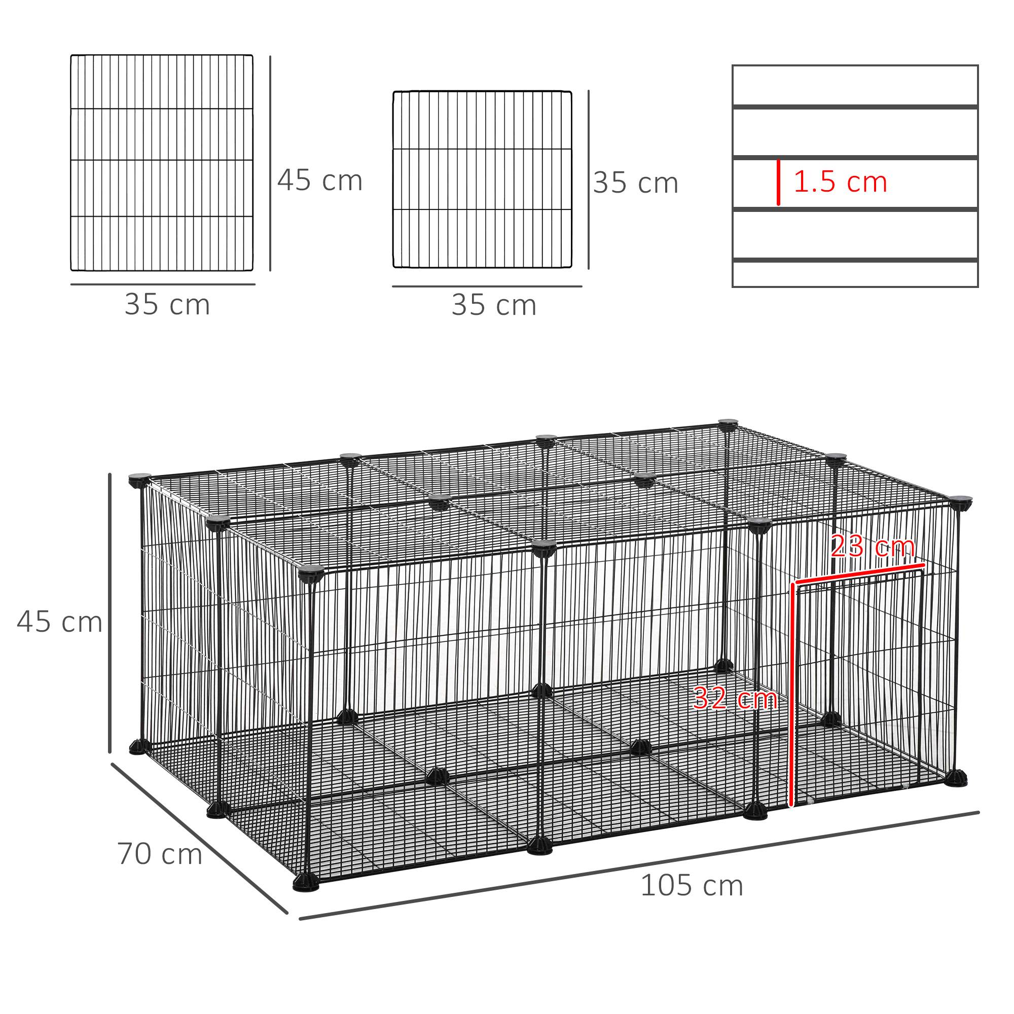 Enclos lapins métal pour cochons d'Inde parc intérieur 22 panneaux 105x70x45cm noir - ComfortXL Outdoor Living - Image 5