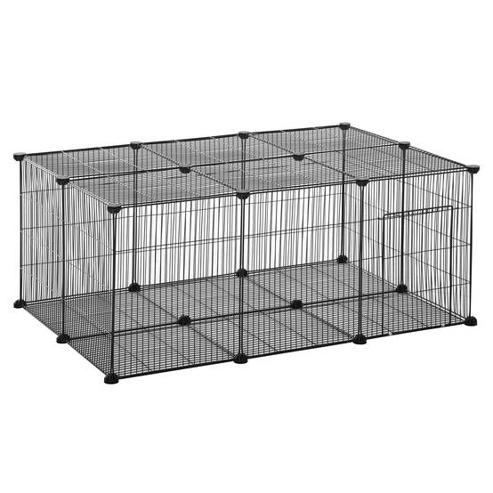 Enclos lapins métal pour cochons d'Inde parc intérieur 22 panneaux 105x70x45cm noir - ComfortXL Outdoor Living - Image 1
