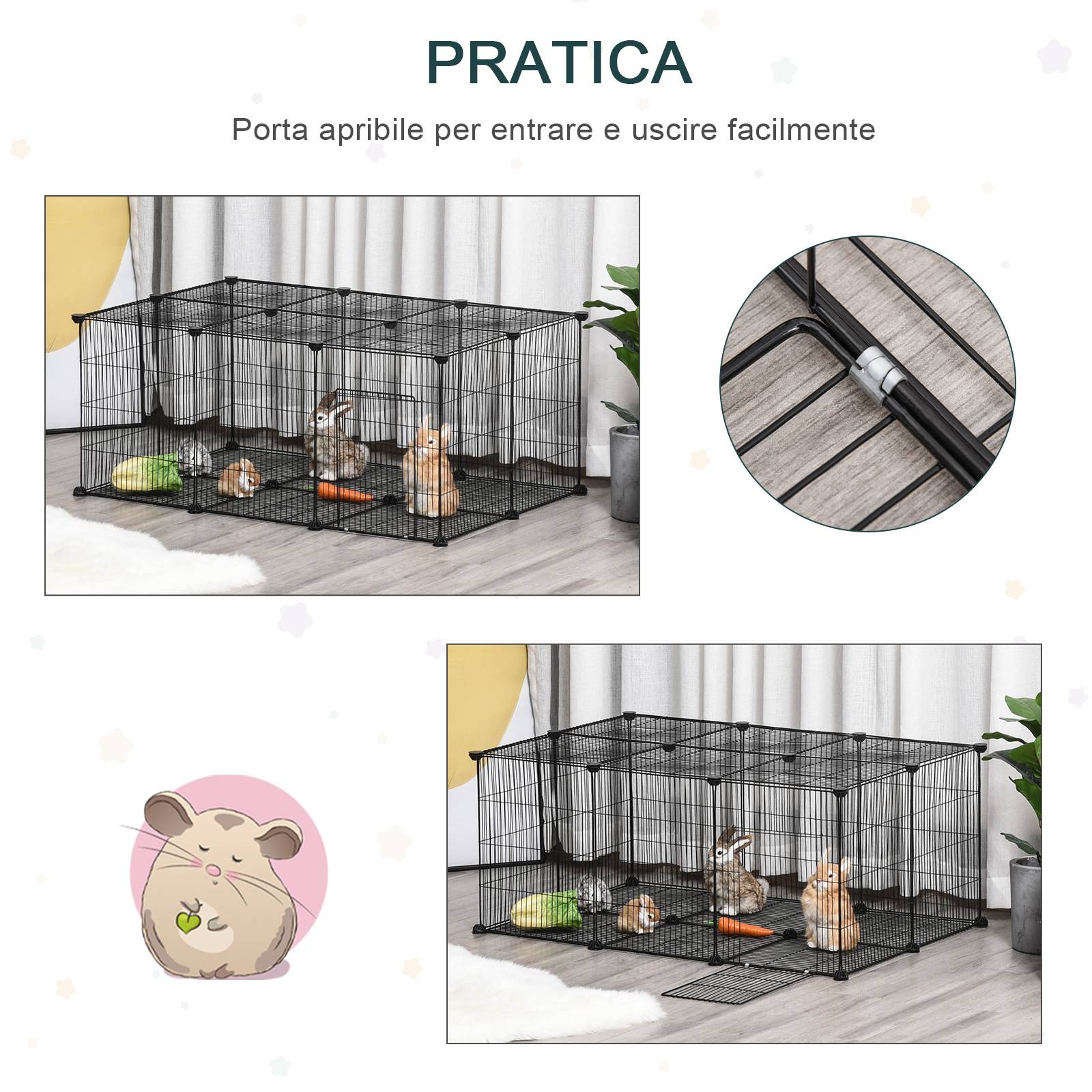 Enclos lapins métal pour cochons d'Inde parc intérieur 22 panneaux 105x70x45cm noir - ComfortXL Outdoor Living - Image 6