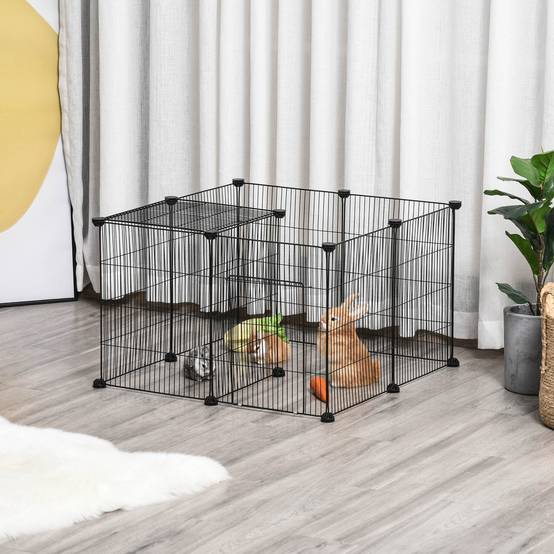 Enclos lapins métal pour cochons d'Inde parc intérieur 22 panneaux 105x70x45cm noir - ComfortXL Outdoor Living - Image 4