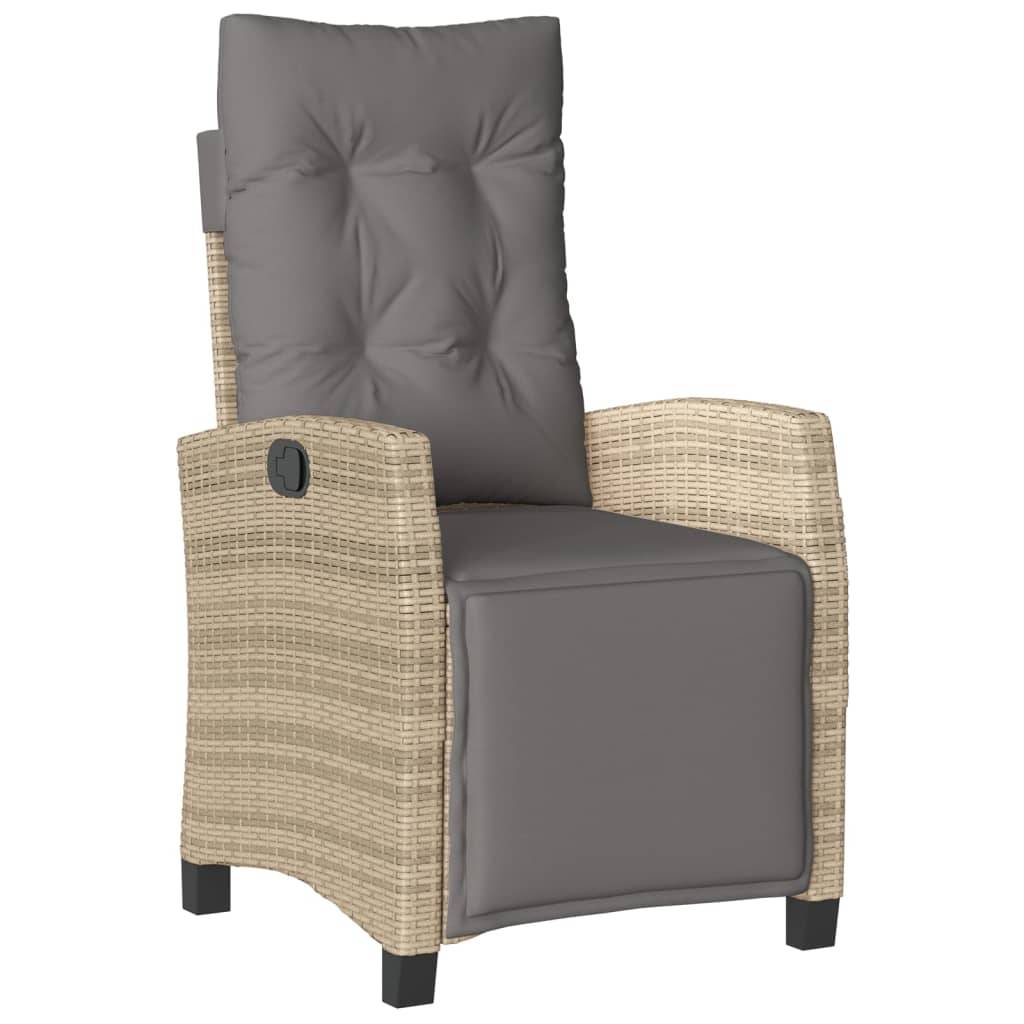 Chaise de jardin inclinable - Chaise d'extérieur - Fauteuil d'extérieur et repose-pied mélange beige rotin - MEUBLE PRO - Image 1