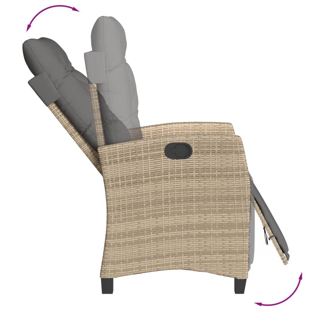 Chaise de jardin inclinable - Chaise d'extérieur - Fauteuil d'extérieur et repose-pied mélange beige rotin - MEUBLE PRO - Image 7