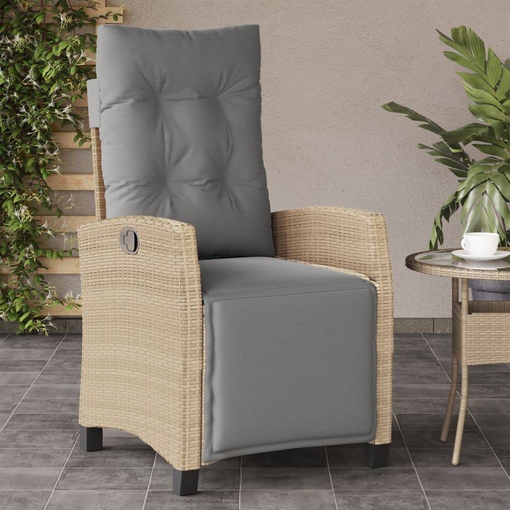 Chaise de jardin inclinable - Chaise d'extérieur - Fauteuil d'extérieur et repose-pied mélange beige rotin - MEUBLE PRO - Image 2