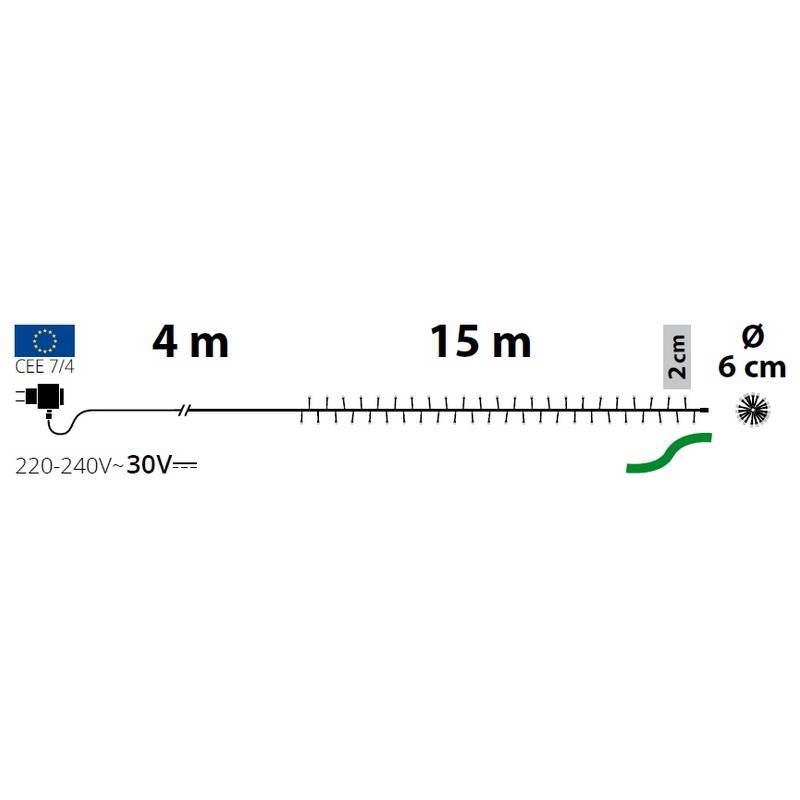 Lotti - Guirlande lumineuse Boa 6CM 15M 750 LED ambré lumière fixe câble vert Lotti - Imagen 3