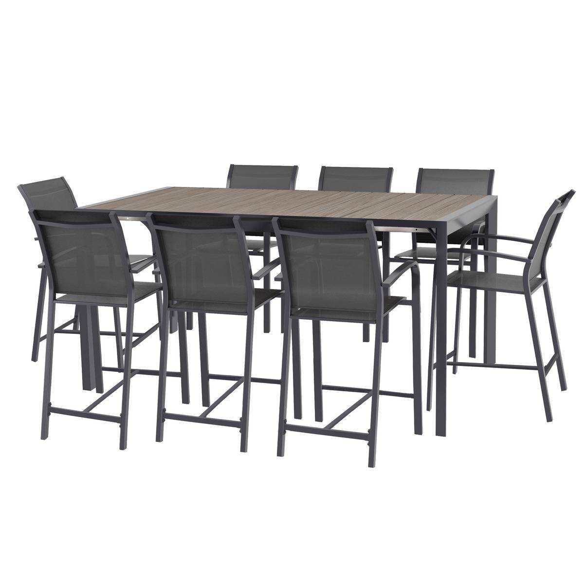 Hesperide - Table haute extensible de jardin "Evasion" seigle effet bois & graphite 8 places en aluminium traité époxy Hespéride - Imagen 3