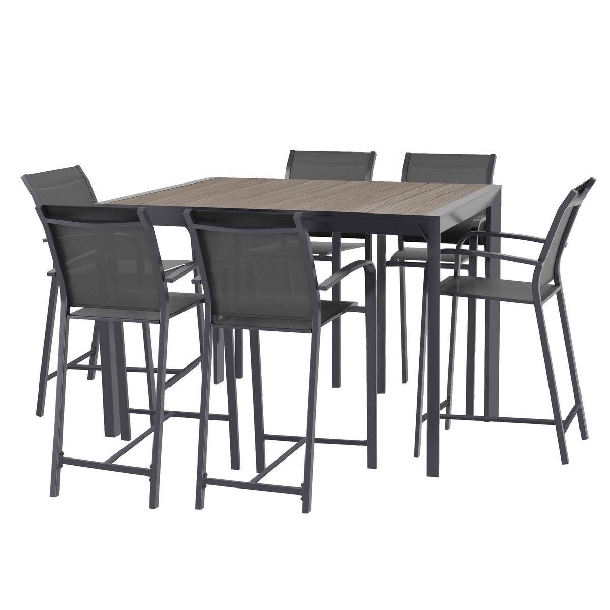Hesperide - Table haute extensible de jardin "Evasion" seigle effet bois & graphite 8 places en aluminium traité époxy Hespéride - Imagen 4