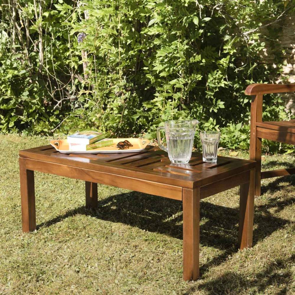 Macabane - MAEVA - Table basse de jardin rect. 100 x 50 cm en bois teck huilé - Imagen 2