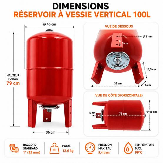 Gt Market - Réservoir pression à vessie vertical - 100 litres - GT MARKET - Image 2