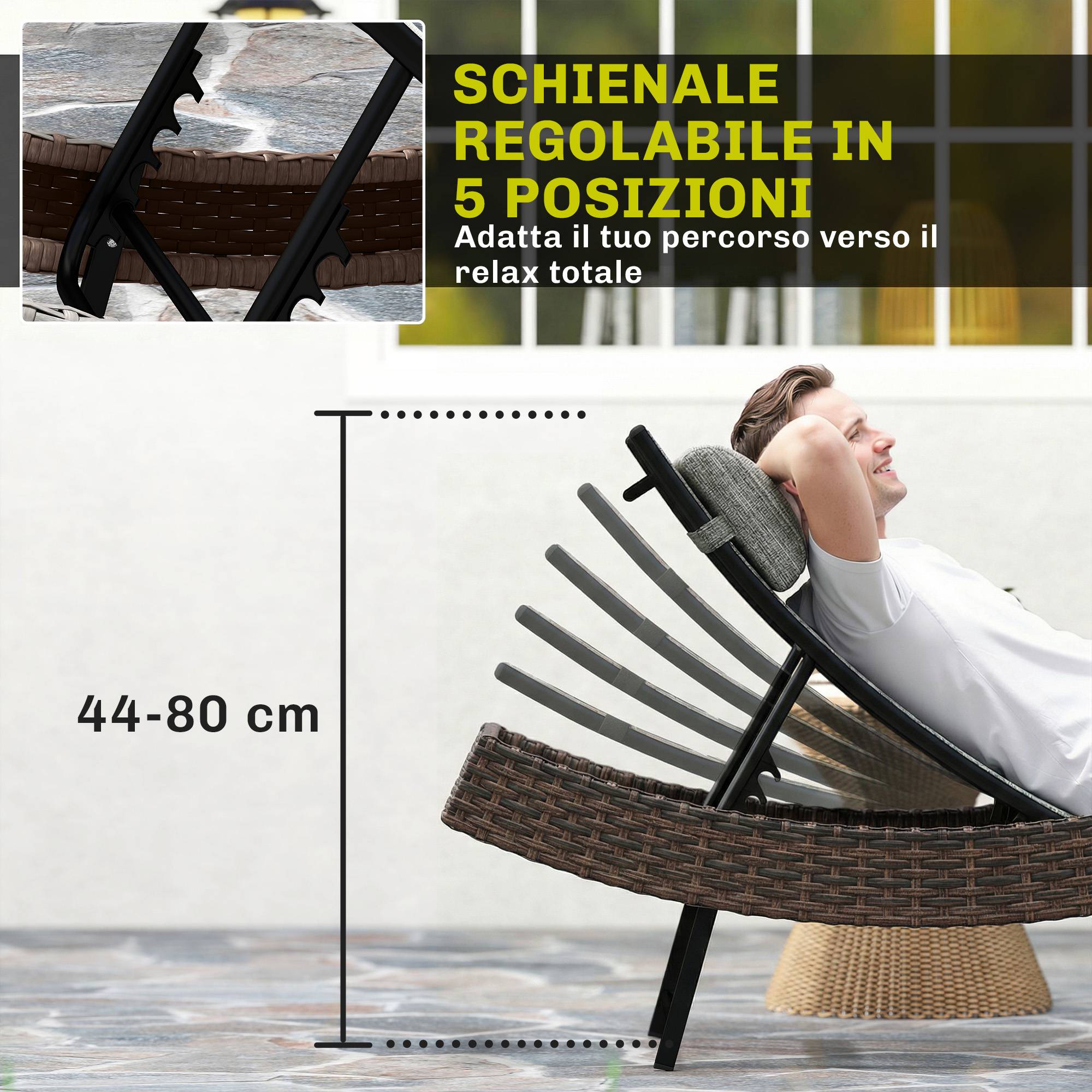 Transat Bain de Soleil Résine Tressée Jardin Dossier Inclinable 5 Positions 198cm Marron - ComfortXL Outdoor Living - Image 7