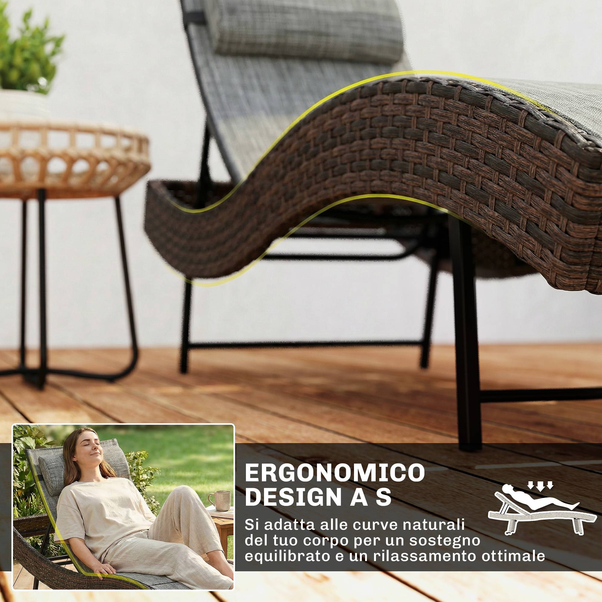 Transat Bain de Soleil Résine Tressée Jardin Dossier Inclinable 5 Positions 198cm Marron - ComfortXL Outdoor Living - Image 6
