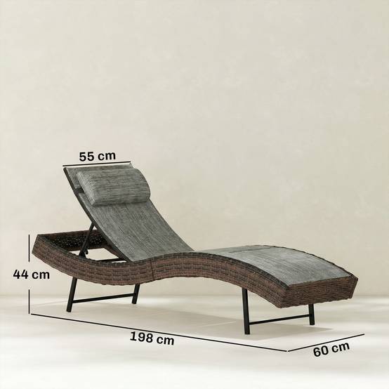 Transat Bain de Soleil Résine Tressée Jardin Dossier Inclinable 5 Positions 198cm Marron - ComfortXL Outdoor Living - Image 5