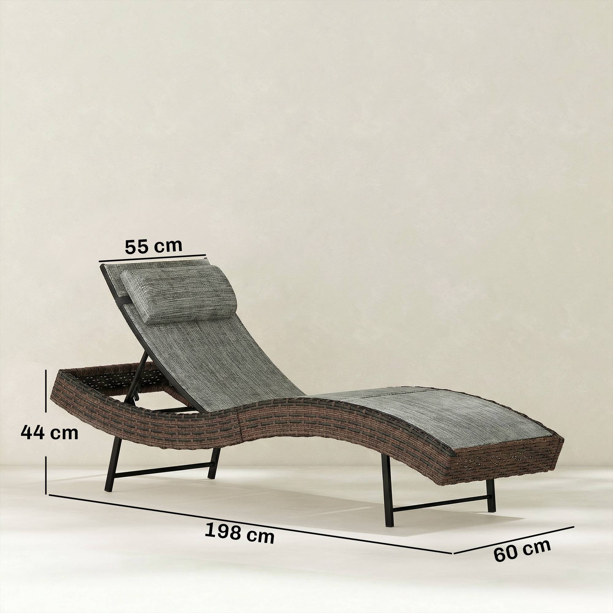 Transat Bain de Soleil Résine Tressée Jardin Dossier Inclinable 5 Positions 198cm Marron - ComfortXL Outdoor Living - Image 5