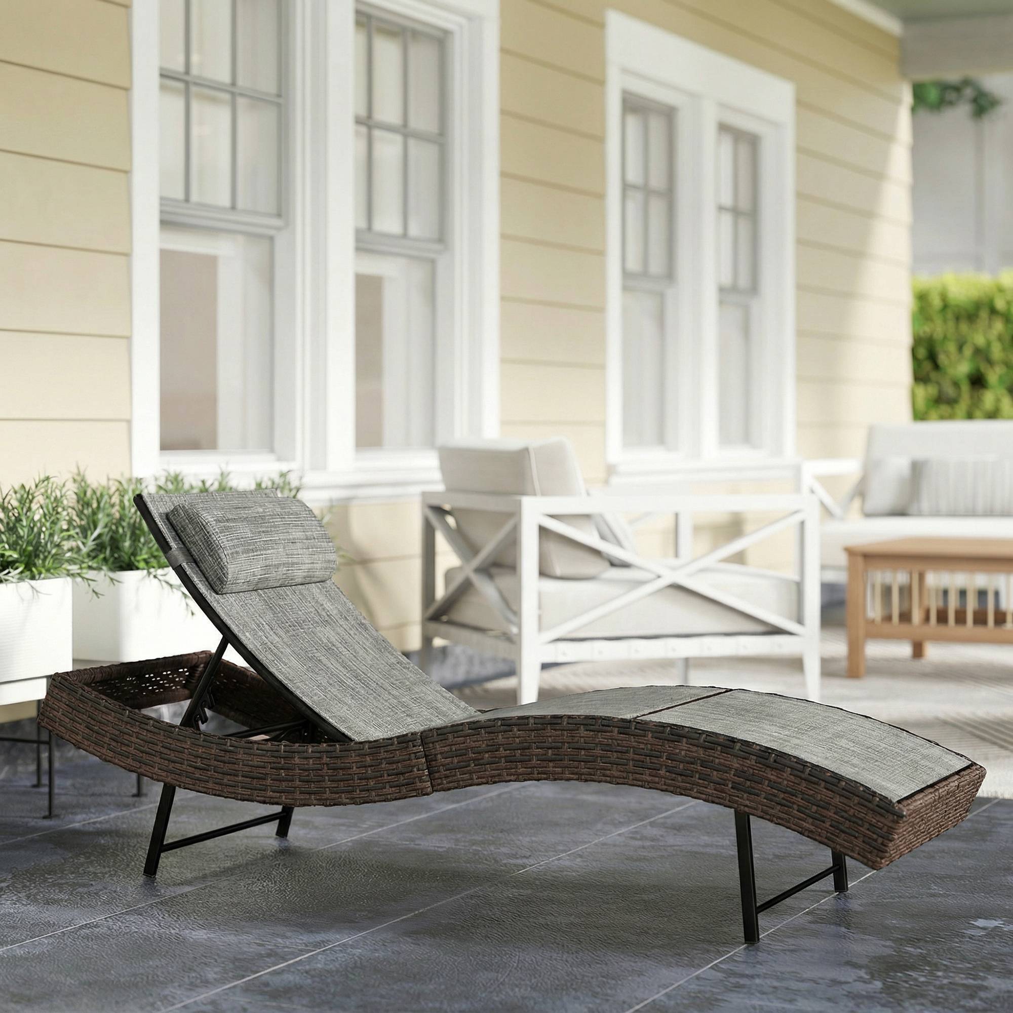 Transat Bain de Soleil Résine Tressée Jardin Dossier Inclinable 5 Positions 198cm Marron - ComfortXL Outdoor Living - Image 3