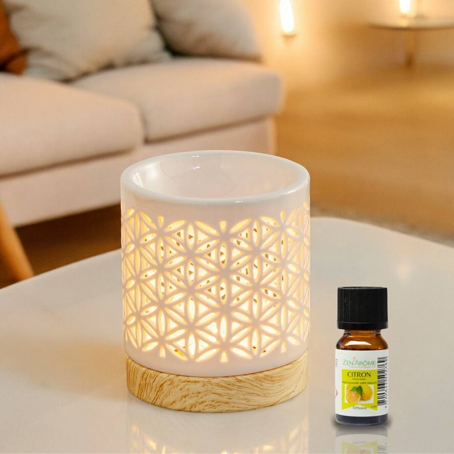 Brûle-Parfum Céramy Fleur de Vie 50 ml - Objet Artisanal Porte-Bonheur - Déco Cadeau Symbolique - H 10,5 cm - Zen'Arôme - Image 2