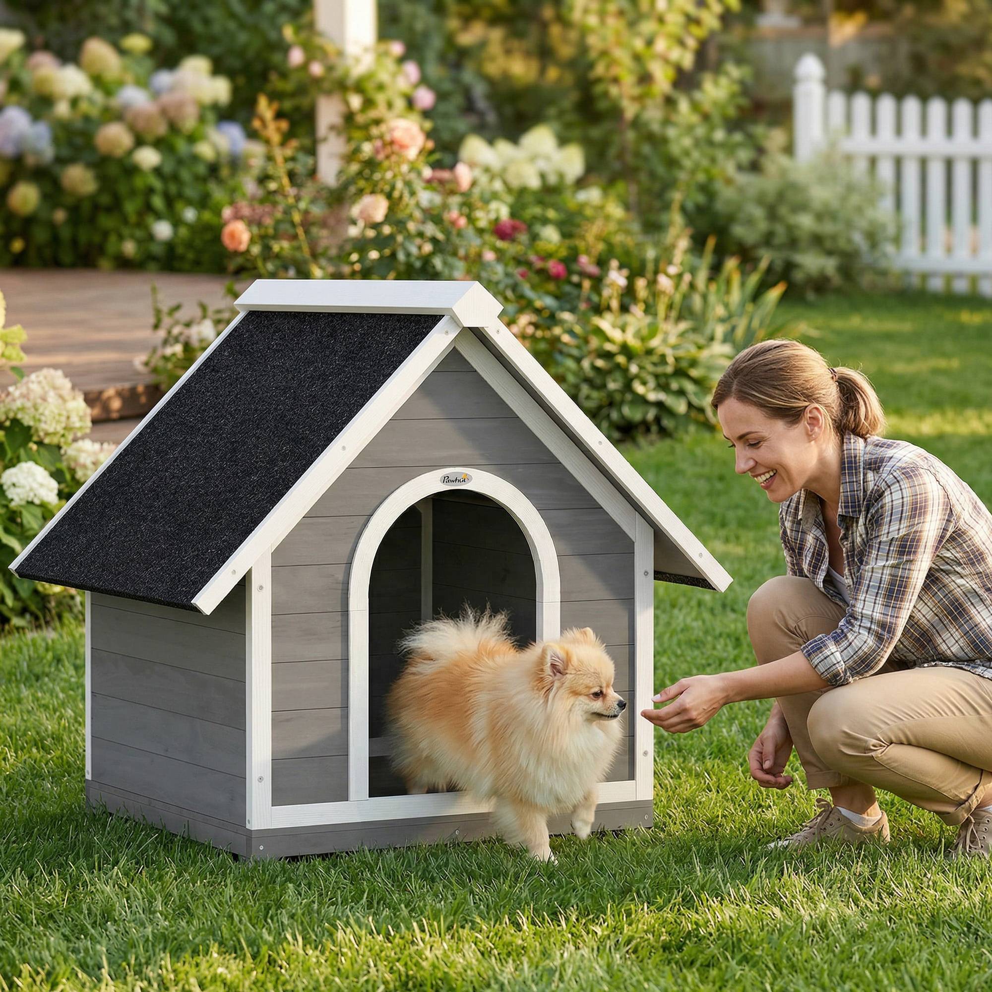 Niche chien extérieur bois abri jardin corps ouvrant toit asphalte 101x84x85cm gris - ComfortXL Outdoor Living - Image 10