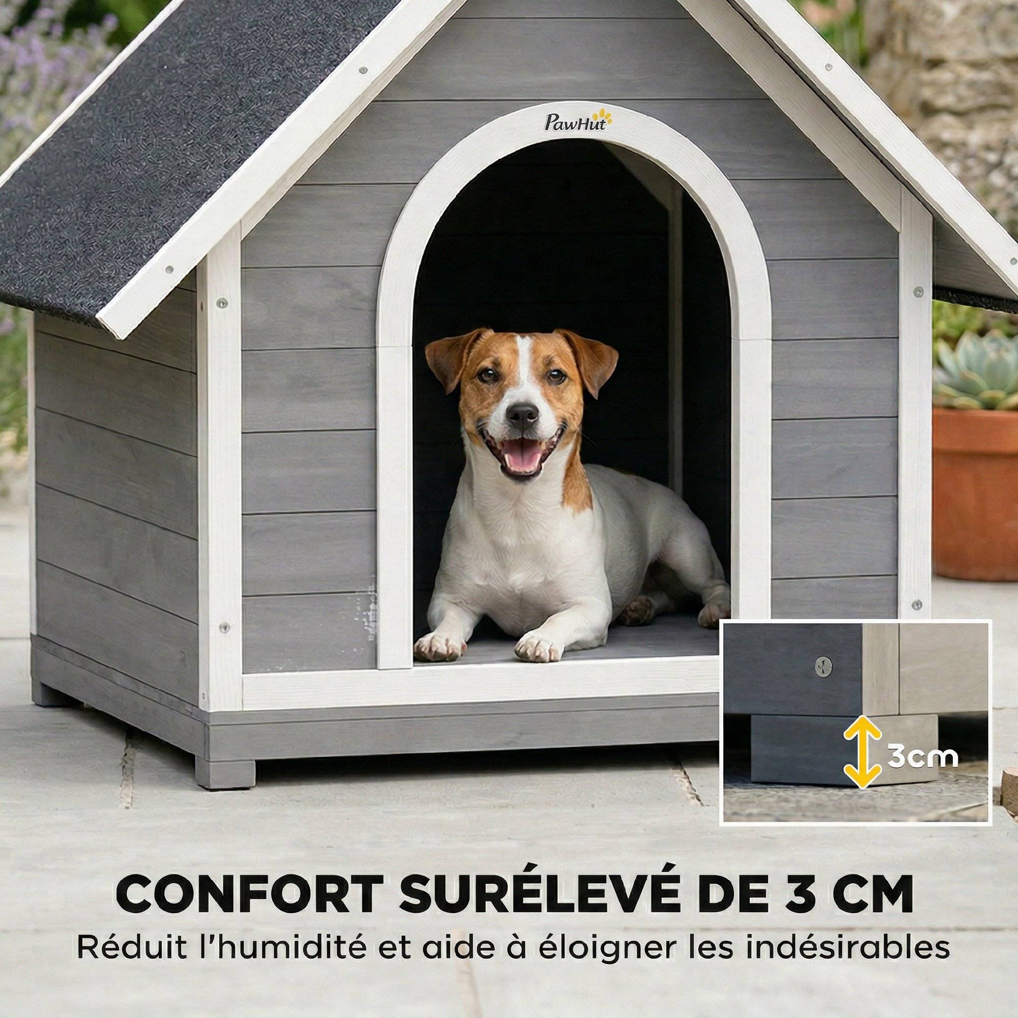 Niche chien extérieur bois abri jardin corps ouvrant toit asphalte 101x84x85cm gris - ComfortXL Outdoor Living - Image 8