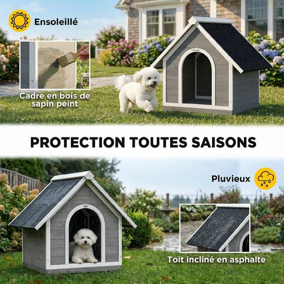 Niche chien extérieur bois abri jardin corps ouvrant toit asphalte 101x84x85cm gris - ComfortXL Outdoor Living - Image 7