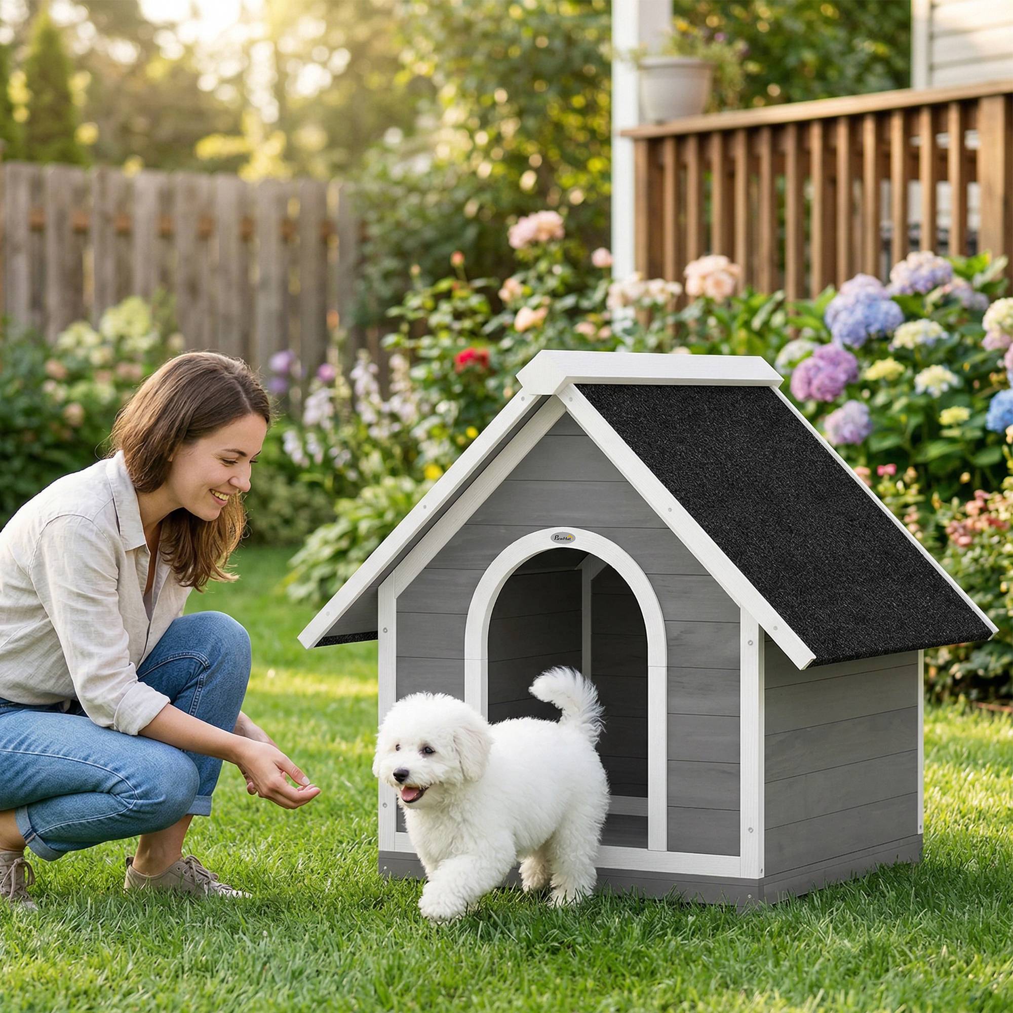Niche chien extérieur bois abri jardin corps ouvrant toit asphalte 101x84x85cm gris - ComfortXL Outdoor Living - Image 3