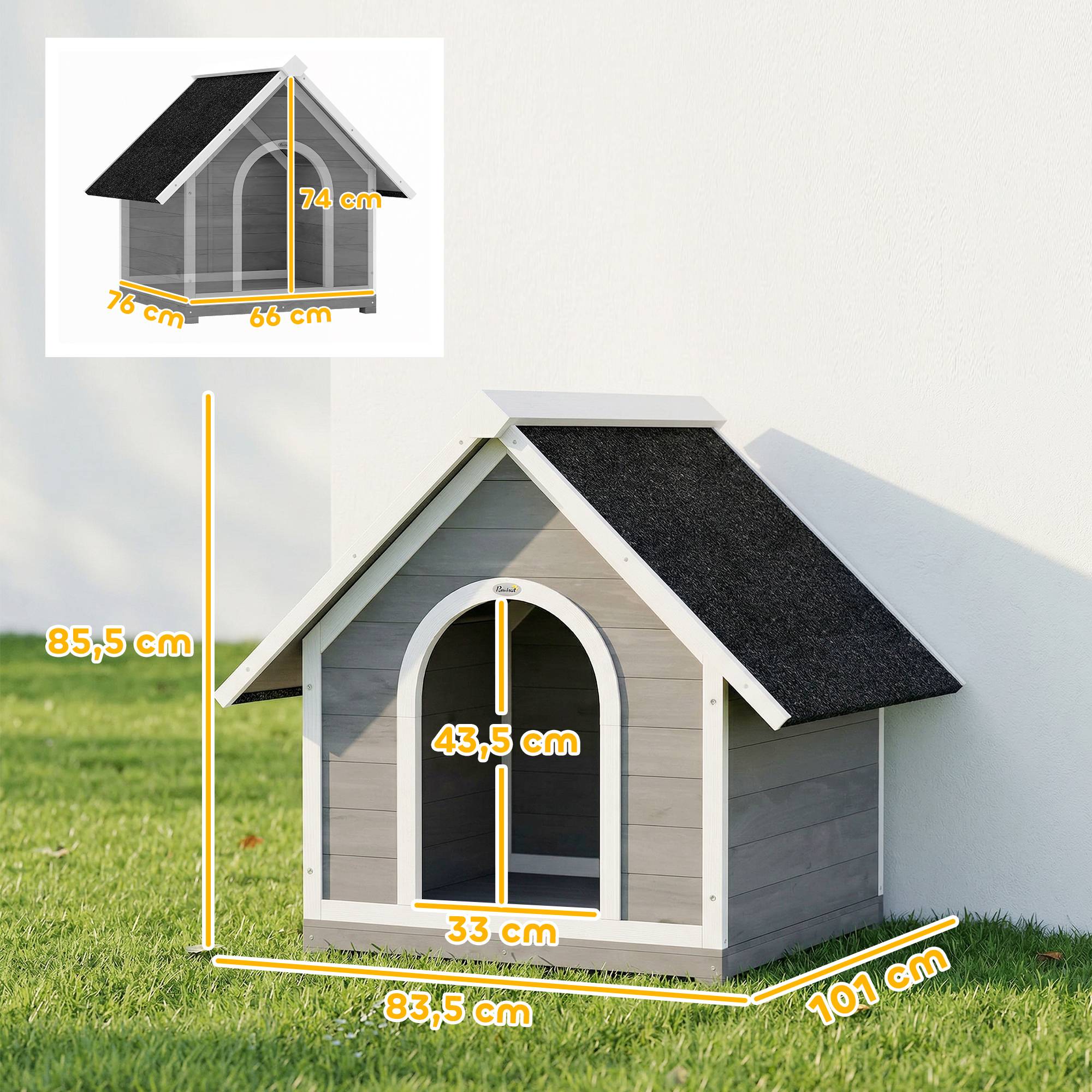 Niche chien extérieur bois abri jardin corps ouvrant toit asphalte 101x84x85cm gris - ComfortXL Outdoor Living - Image 5