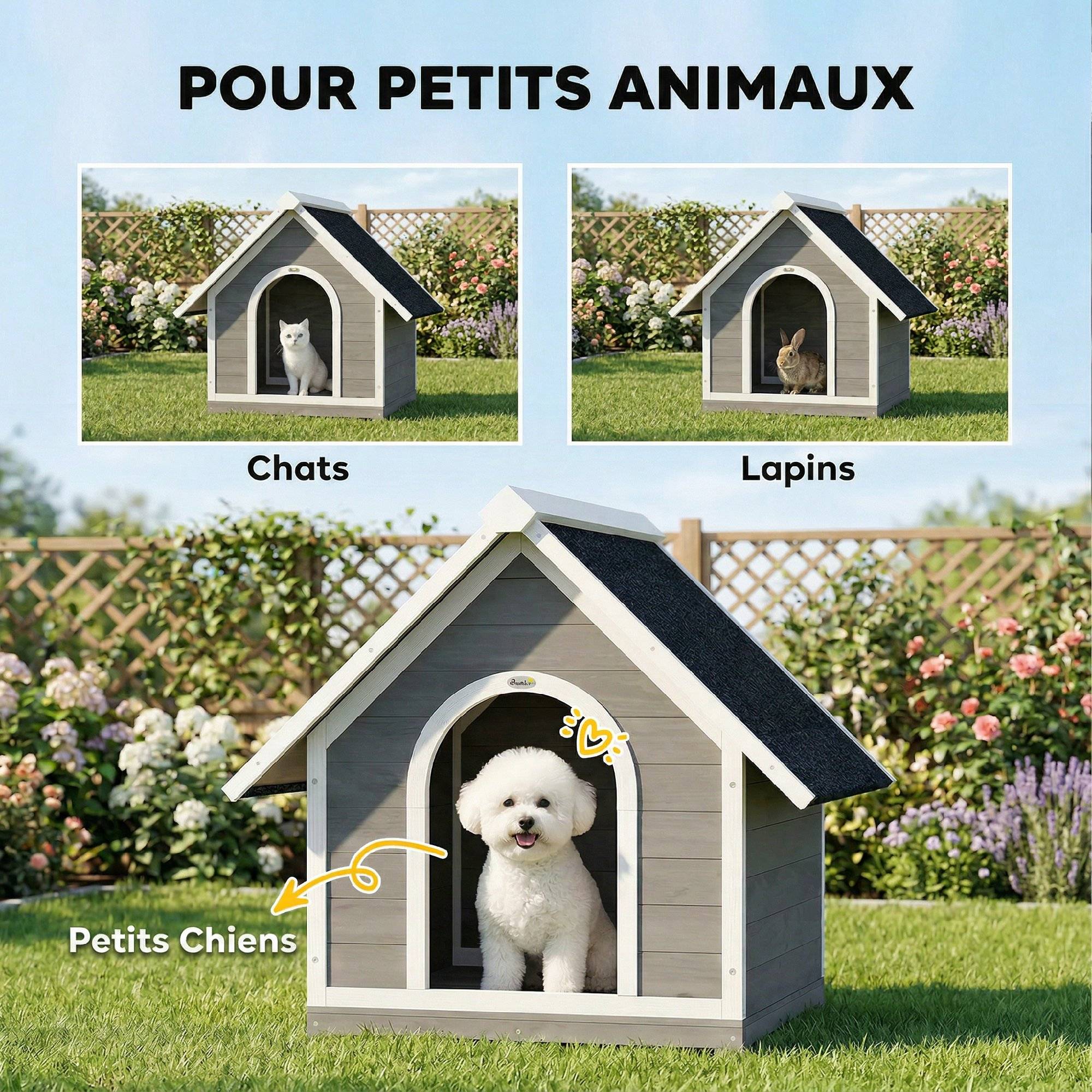 Niche chien extérieur bois abri jardin corps ouvrant toit asphalte 101x84x85cm gris - ComfortXL Outdoor Living - Image 9