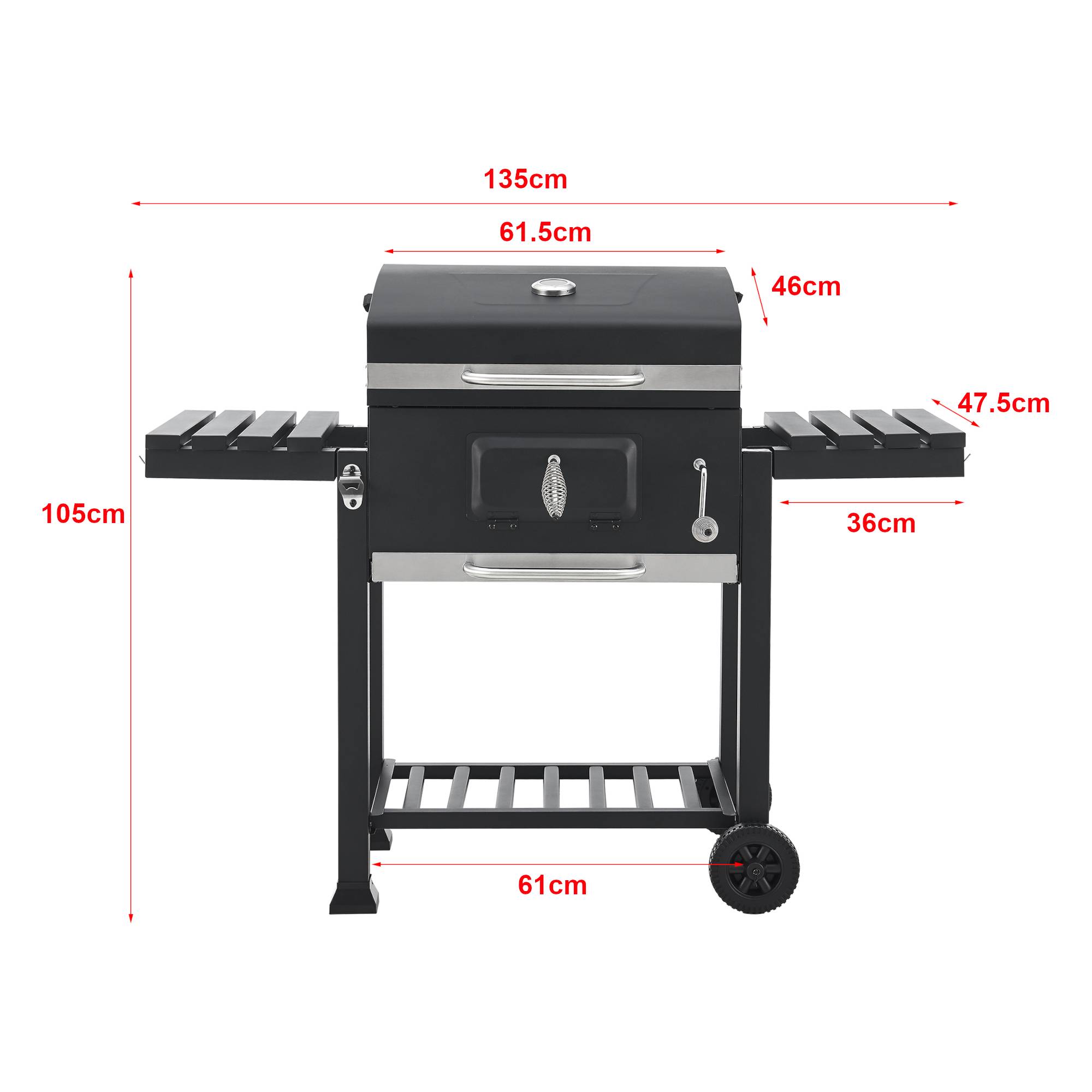 Casa.Pro - Chariot de barbecue au charbon de bois Arnad 105 x 135 x 48 cm noir casa.pro - Imagen 4