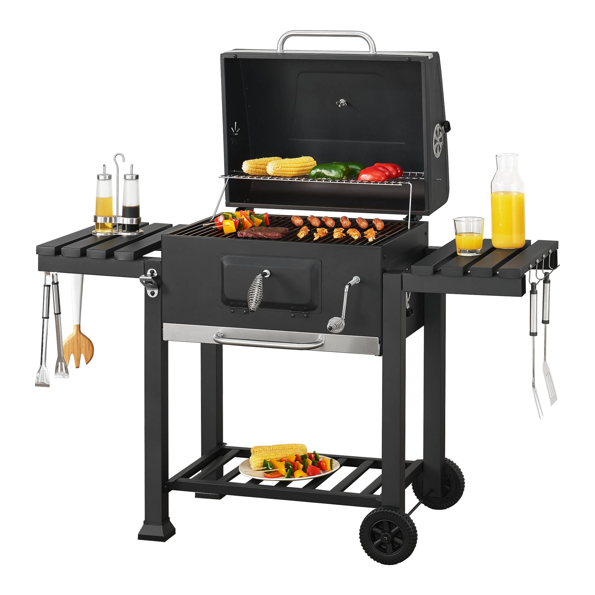 Casa.Pro - Chariot de barbecue au charbon de bois Arnad 105 x 135 x 48 cm noir casa.pro