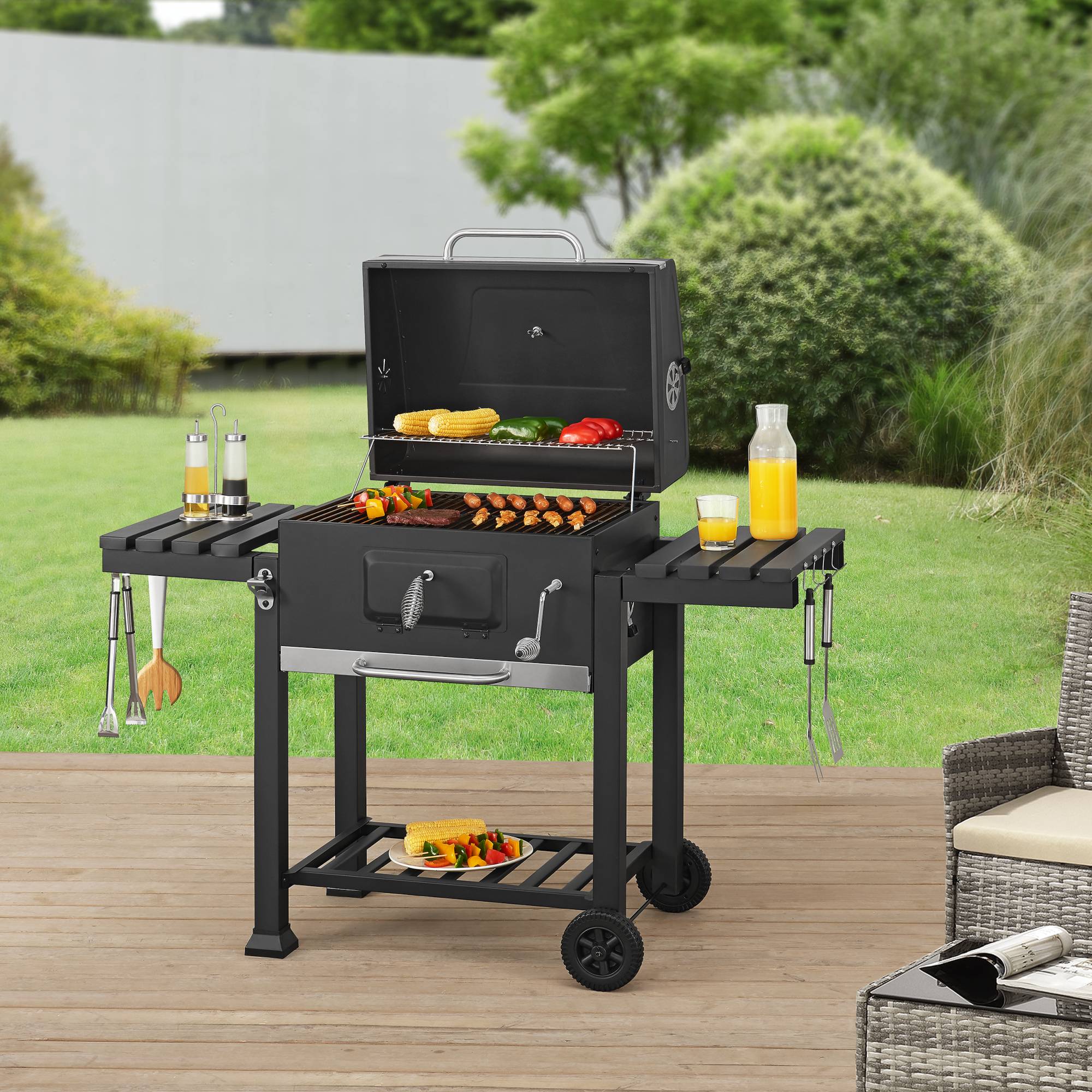 Casa.Pro - Chariot de barbecue au charbon de bois Arnad 105 x 135 x 48 cm noir casa.pro - Imagen 2