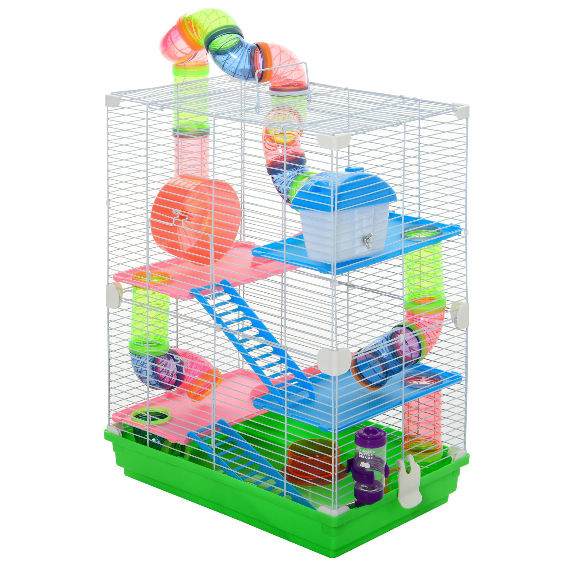Cage pour hamster métal 5 niveaux avec roue et tubes 46x30x58cm vert - ComfortXL Outdoor Living - Image 2