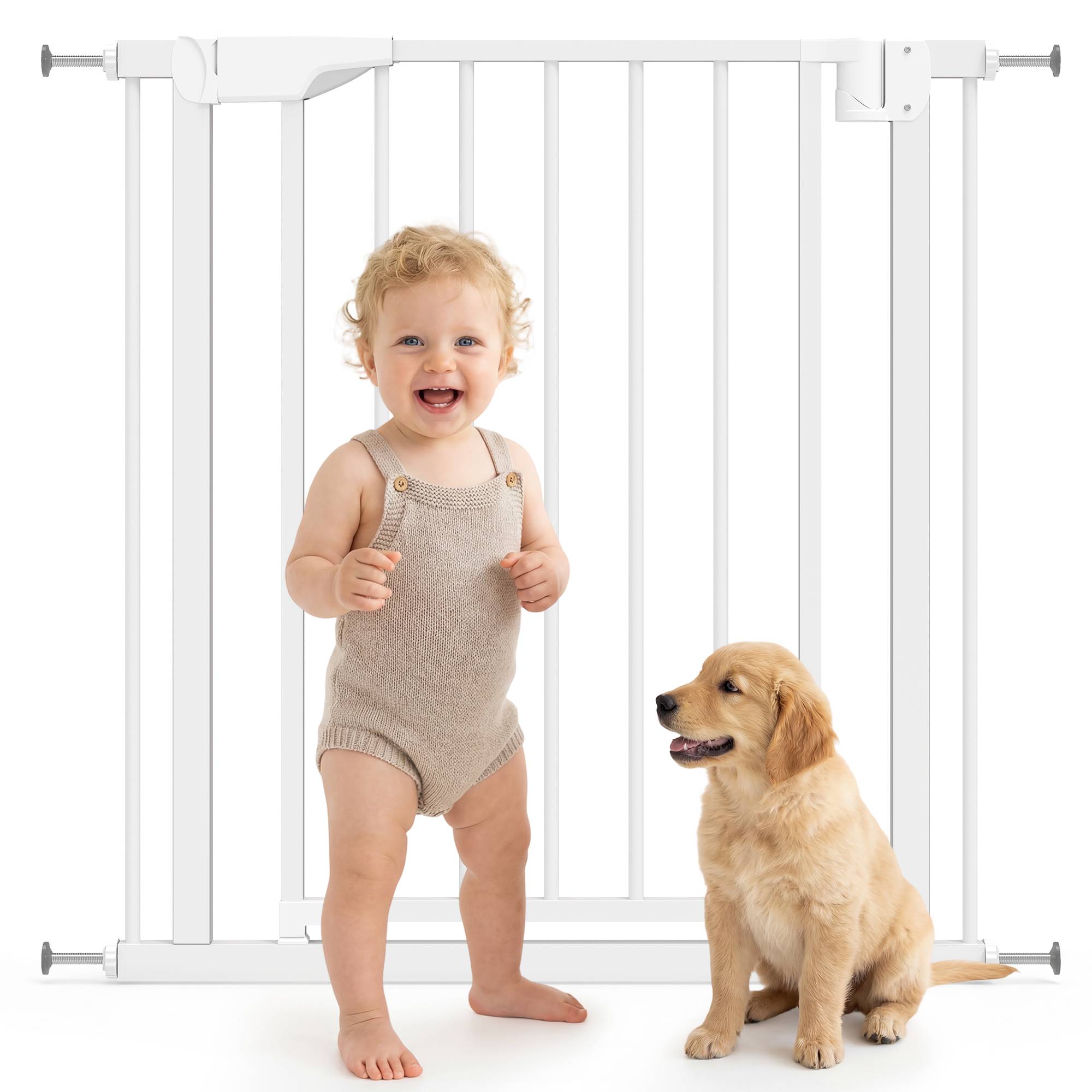 Barrière de sécurité pour enfants et chiens, largeur 76-81 cm, double verrouillage et fermeture automatique, ouverture bidirectionnelle, blanche - Image 1