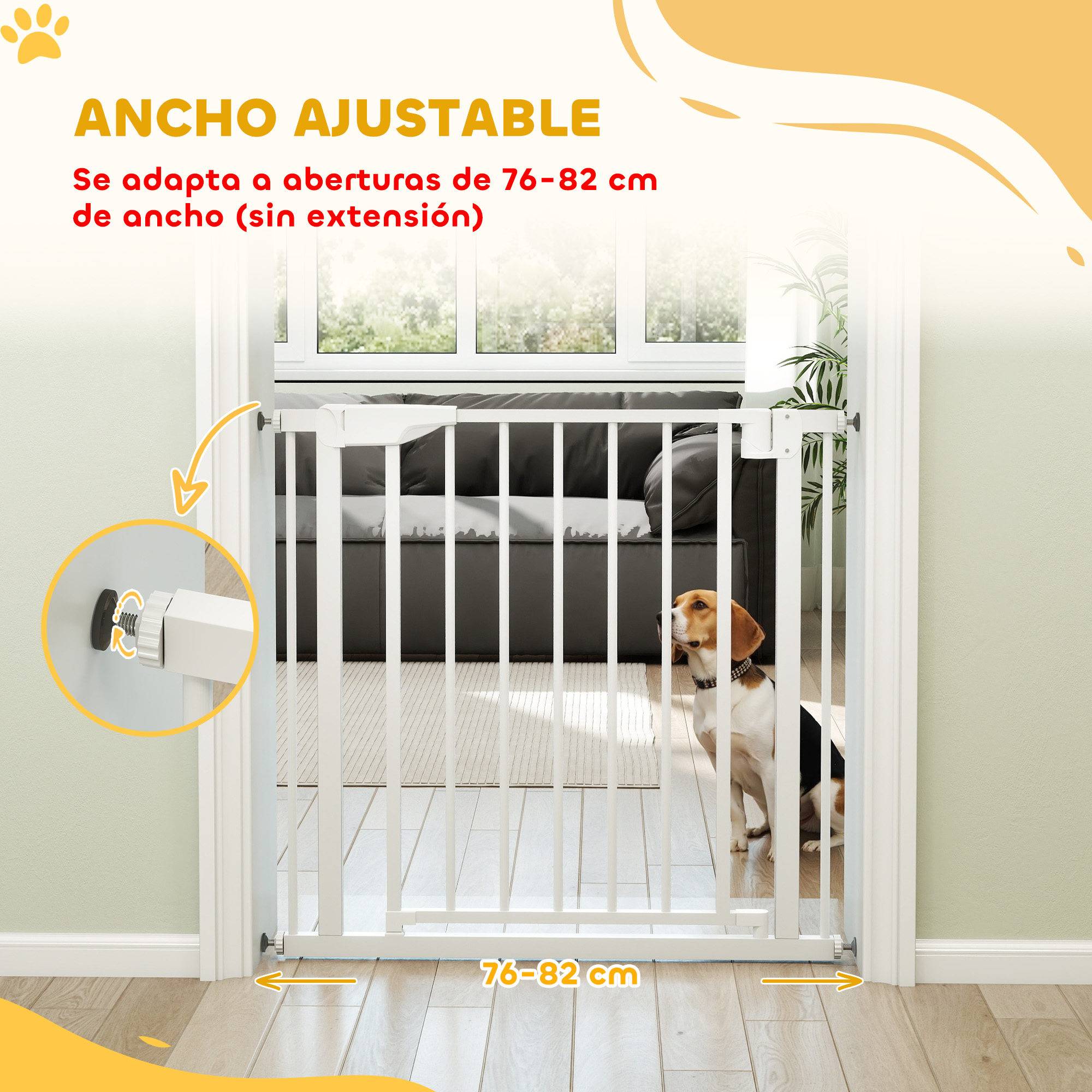 Barrière de sécurité pour enfants et chiens, largeur 76-81 cm, double verrouillage et fermeture automatique, ouverture bidirectionnelle, blanche - Image 6