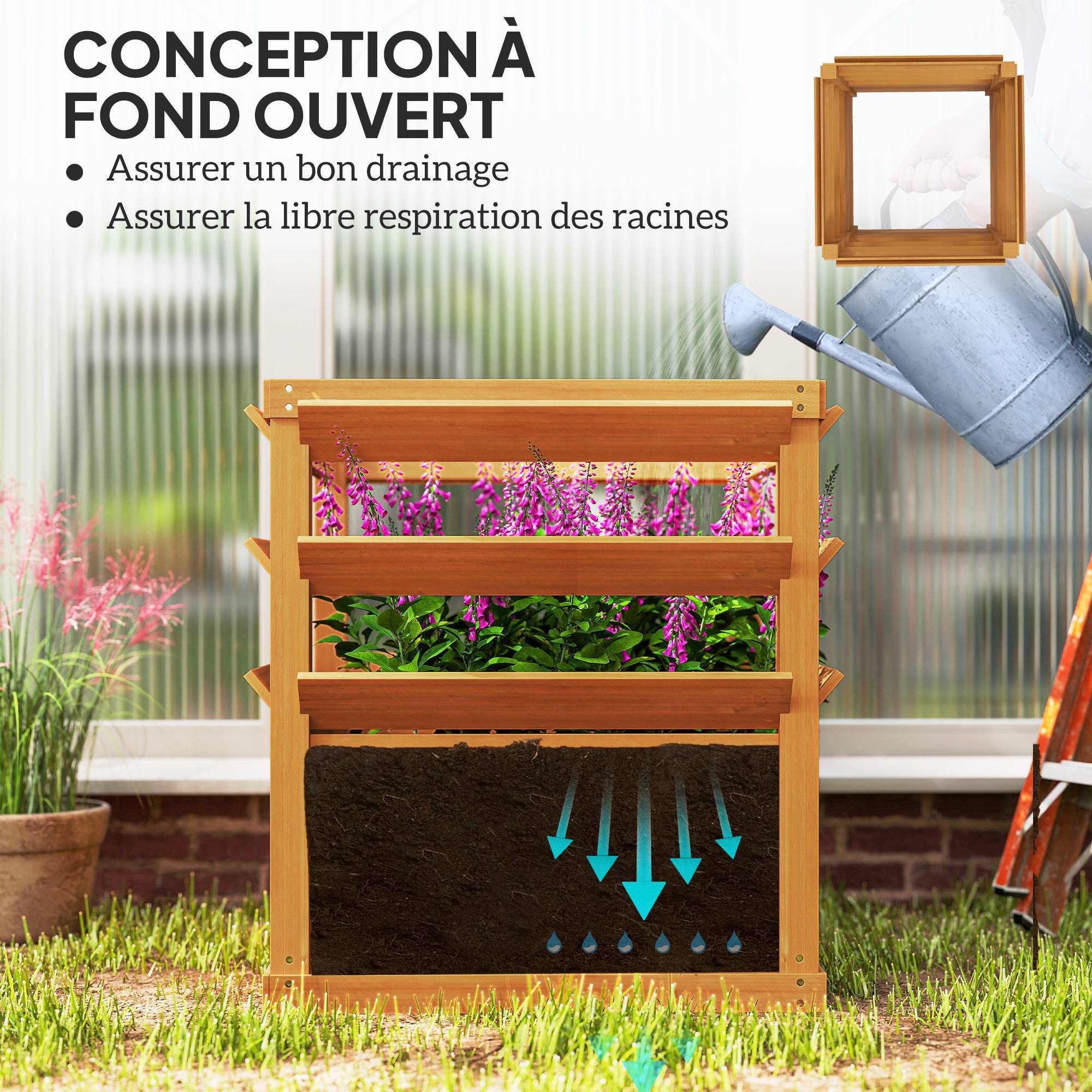 PANGIVO - Jardinière bois marron clair 65 x 65 x 73 cm - PANGIVO - Image 7