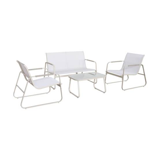 sweeek - Salon de jardin blanc NOTO acier. 4 places. un canapé. une table. deux fauteuils textilene | sweeek - Image 2