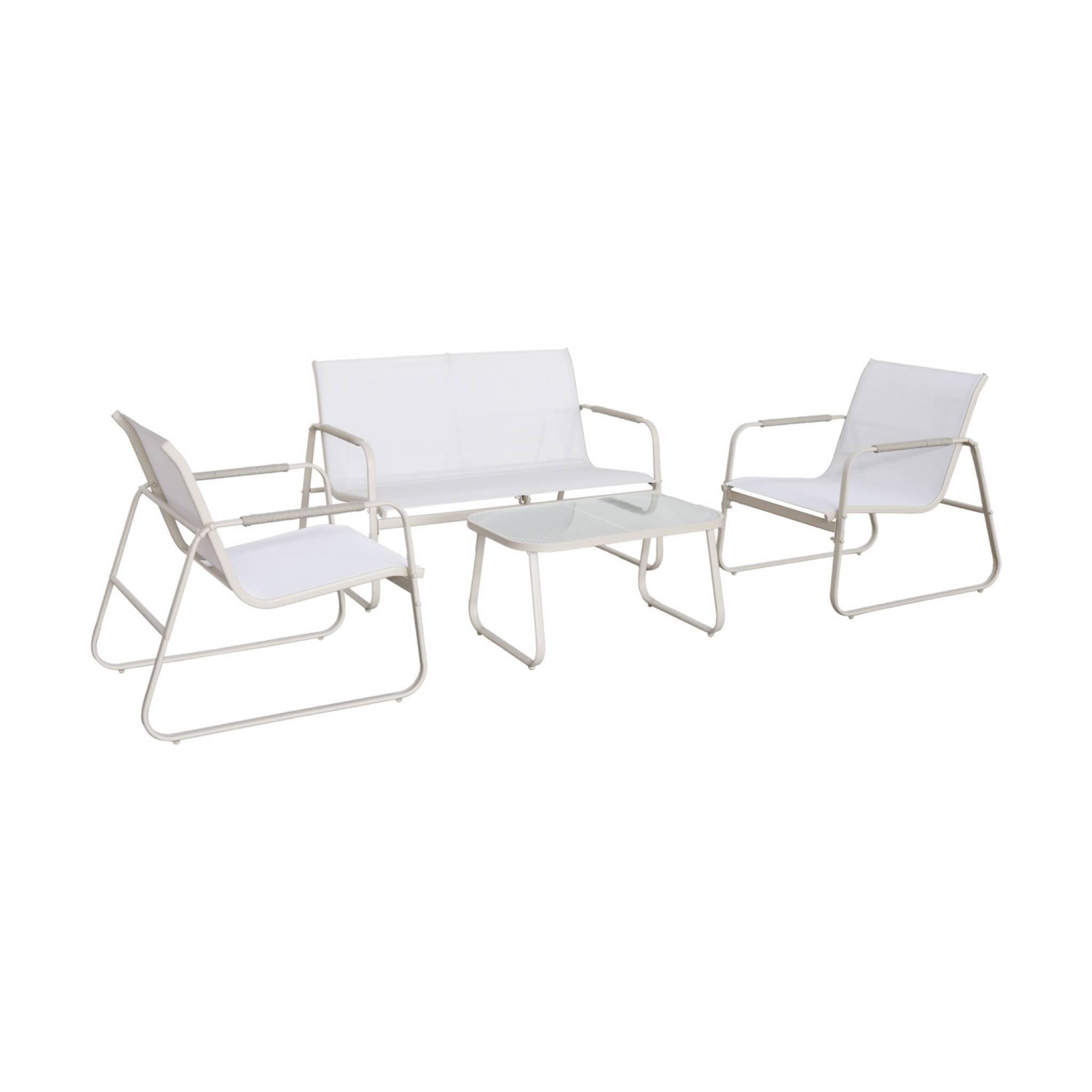 sweeek - Salon de jardin blanc NOTO acier. 4 places. un canapé. une table. deux fauteuils textilene | sweeek - Image 2