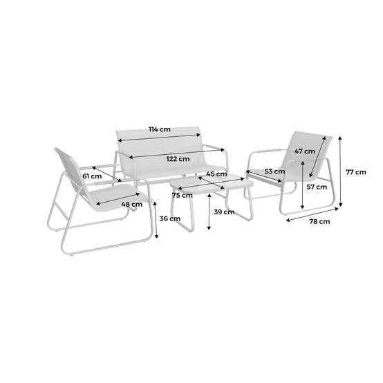 sweeek - Salon de jardin blanc NOTO acier. 4 places. un canapé. une table. deux fauteuils textilene | sweeek - Image 6