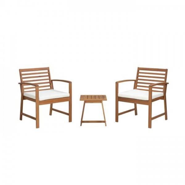 Salon de jardin en bois d'Acacia FSC avec coussins - 2 personnes - Cali - Ecru - Image 1