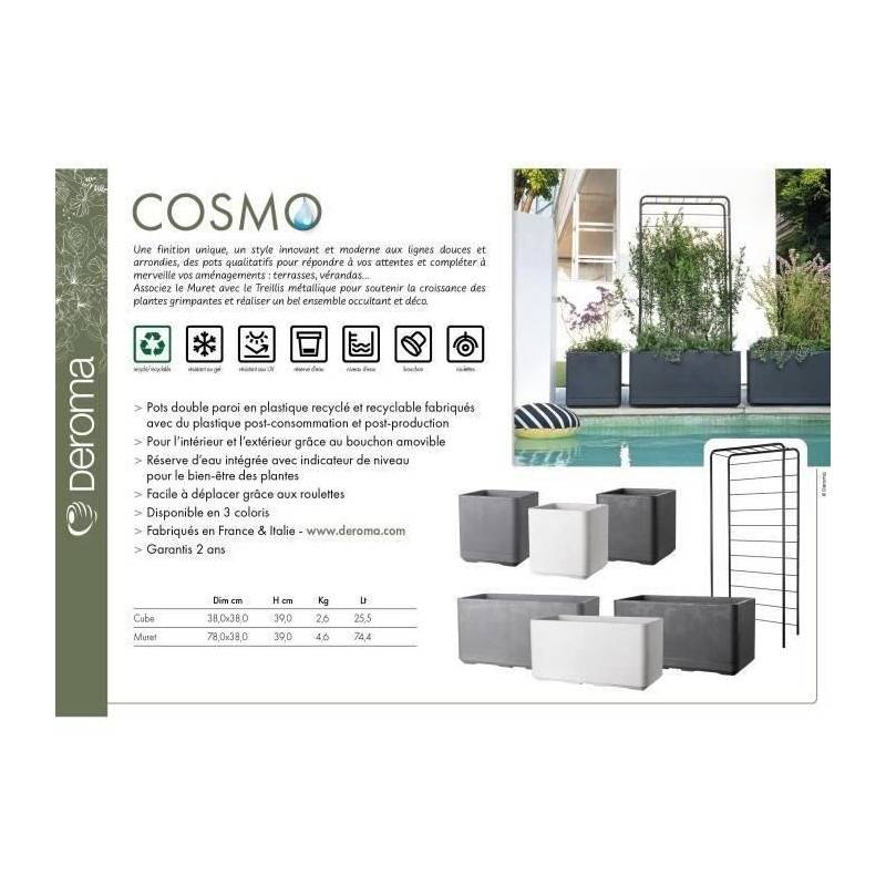 DEROMA Kit de Jardinière Enjoy à réserve d'eau - 9,6 L - 50 x 16,1 x H