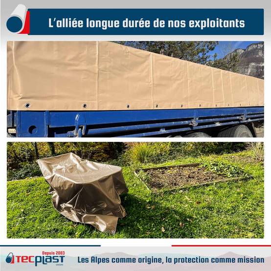 Bâche Agricole 3x3 m LP506AG Beige foncé - Garantie 5 ans - Bâche PVC étanche de protection pour Matériel agricole TECPLAST - Imagen 2