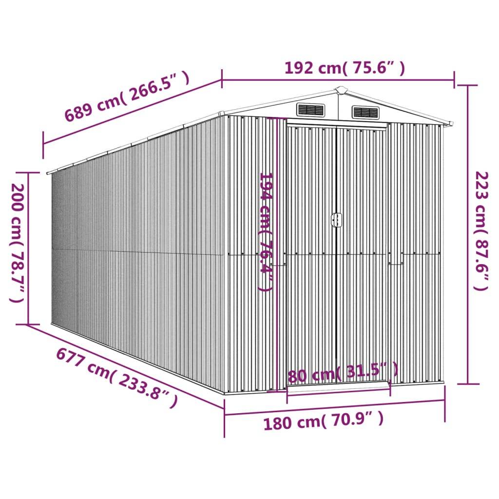 Vidaxl - Abri de jardin Vert 192x689x223 cm Métal galvanisé 13.2m² vidaXL 3147433 - Image 3