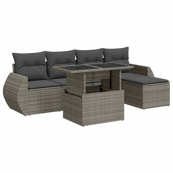 Mobilier de jardin 6 places résine tressée avec pouf de rangement et table relevable Gris – ComfortXL Outdoor Living - Image 2