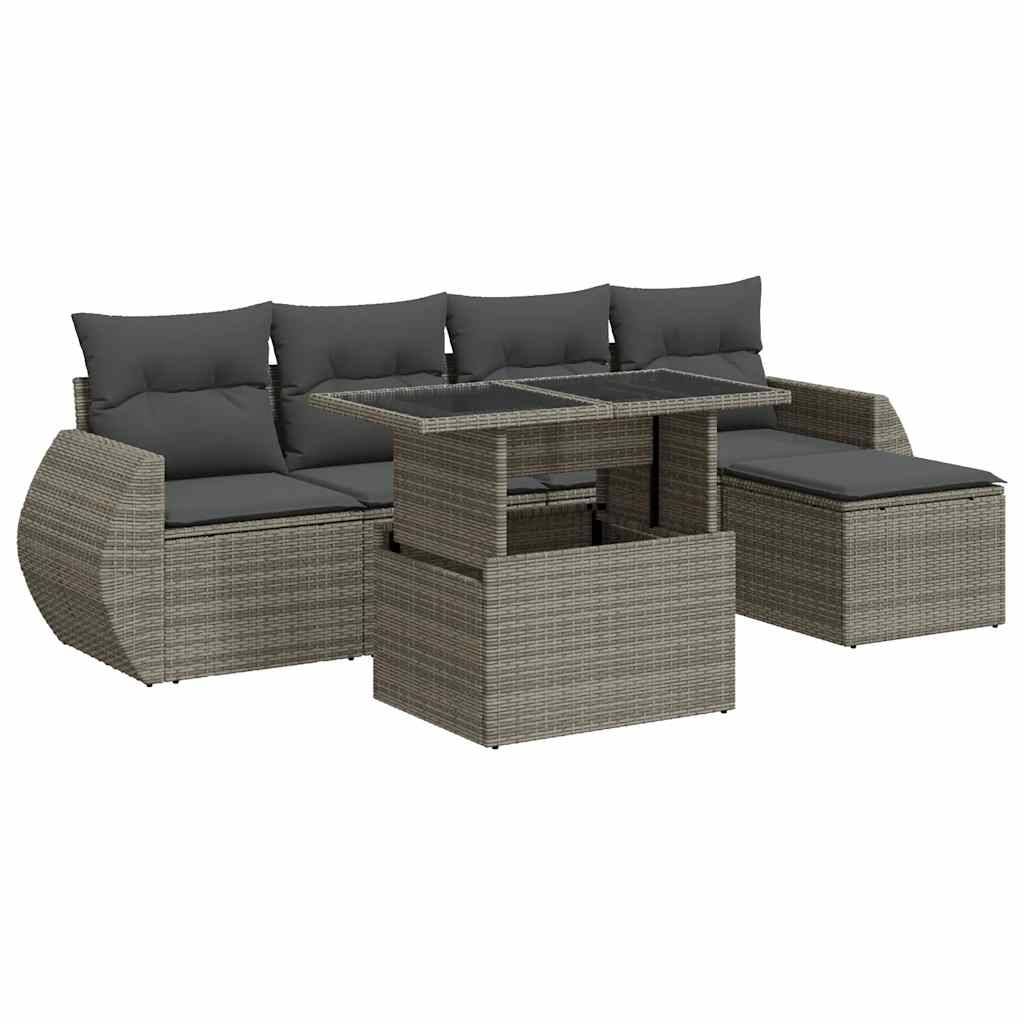 Mobilier de jardin 6 places résine tressée avec pouf de rangement et table relevable Gris – ComfortXL Outdoor Living - Image 2