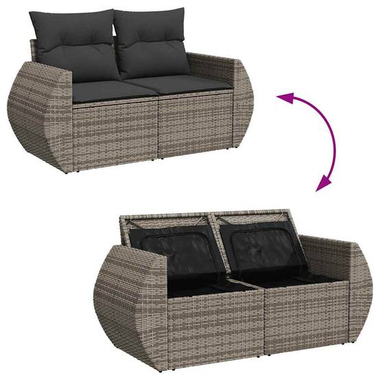 Mobilier de jardin 6 places résine tressée avec pouf de rangement et table relevable Gris – ComfortXL Outdoor Living - Image 8