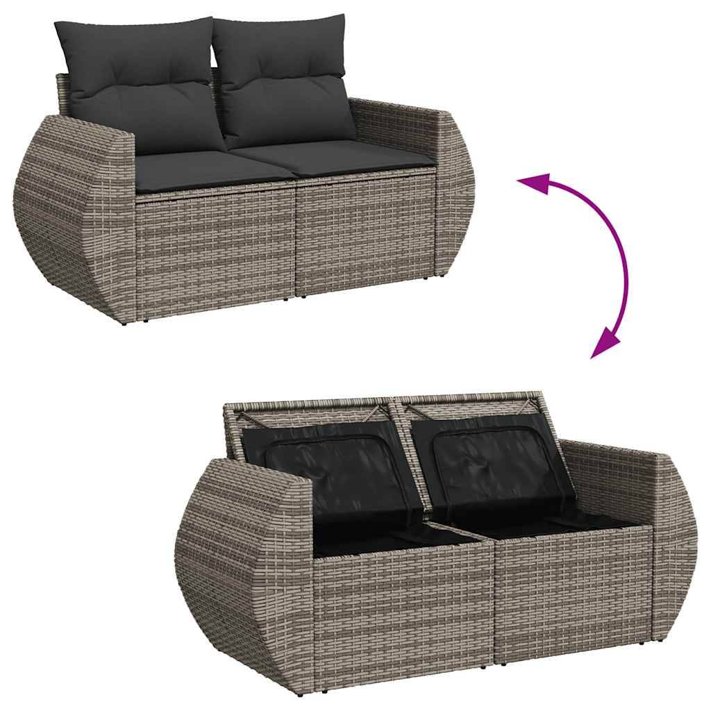 Mobilier de jardin 6 places résine tressée avec pouf de rangement et table relevable Gris – ComfortXL Outdoor Living - Image 8
