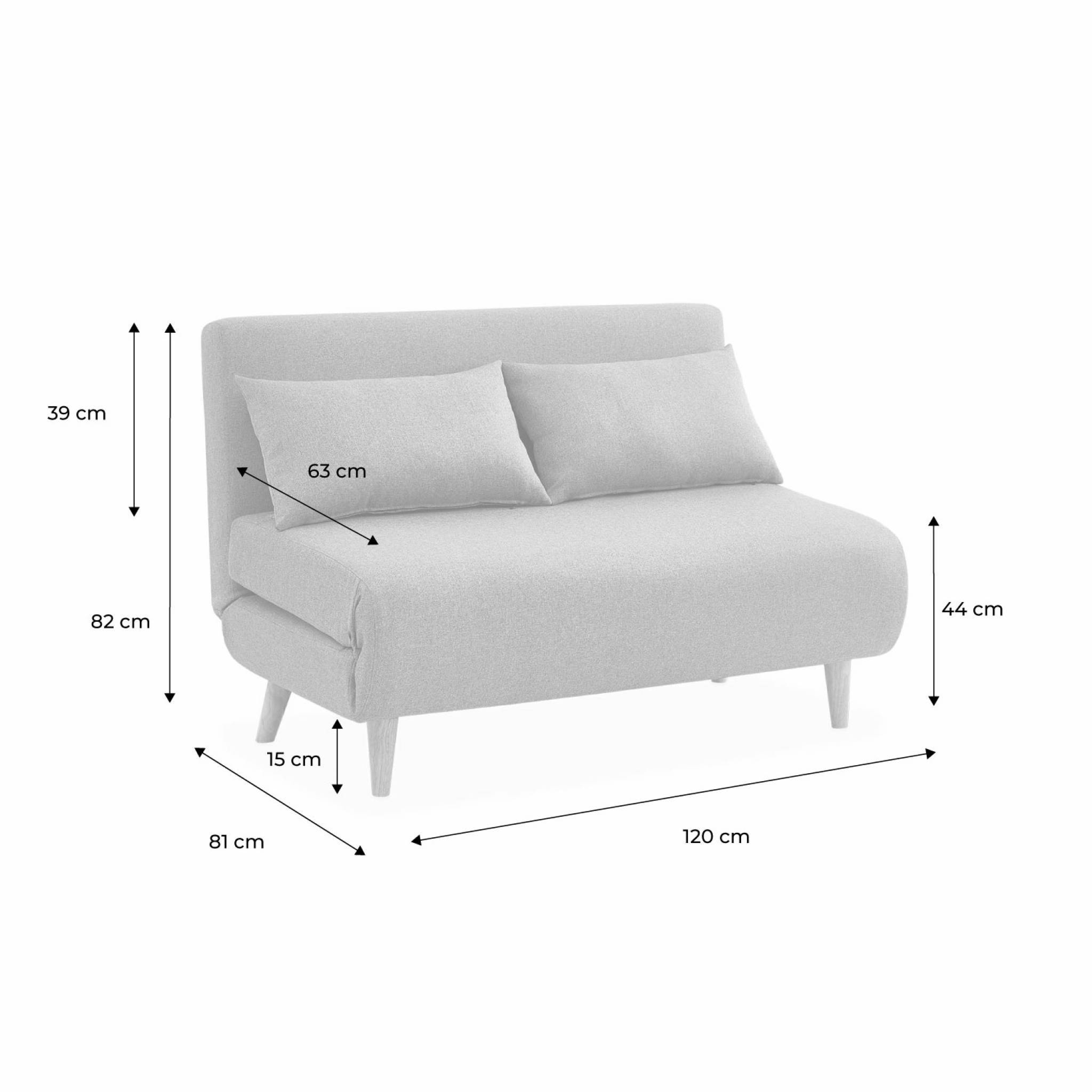sweeek - Canapé convertible en tissu - Guesta - 2 places scandinave. pieds bois foncé. gris clair. banquette. dossier inclinable | sweeek - Image 4