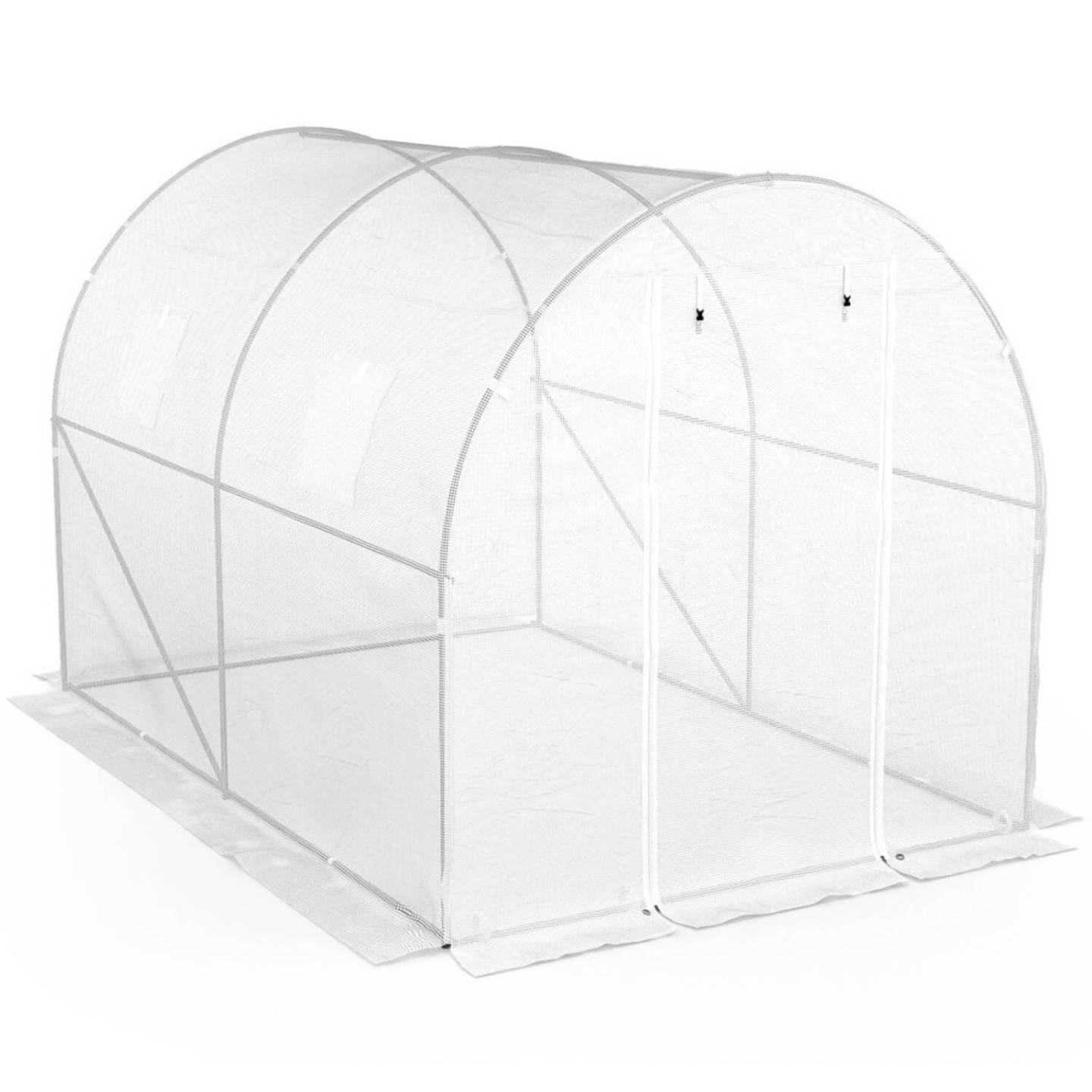 IDMARKET - Serre de jardin tunnel 6m² 3 x 2 x 2 m acier galvanisé + bâche anti-UV avec porte et fenêtres ROMA blanche toutes saisons - Image 4