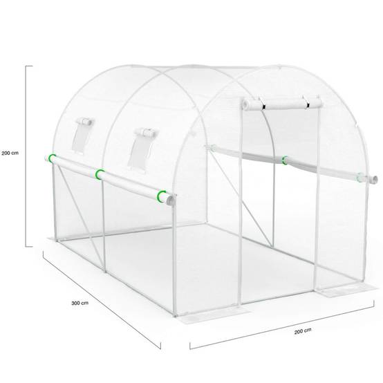IDMARKET - Serre de jardin tunnel 6m² 3 x 2 x 2 m acier galvanisé + bâche anti-UV avec porte et fenêtres ROMA blanche toutes saisons - Image 5