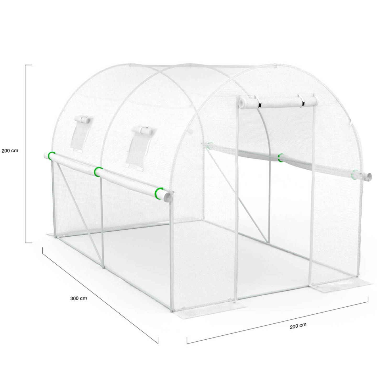 IDMARKET - Serre de jardin tunnel 6m² 3 x 2 x 2 m acier galvanisé + bâche anti-UV avec porte et fenêtres ROMA blanche toutes saisons - Image 5