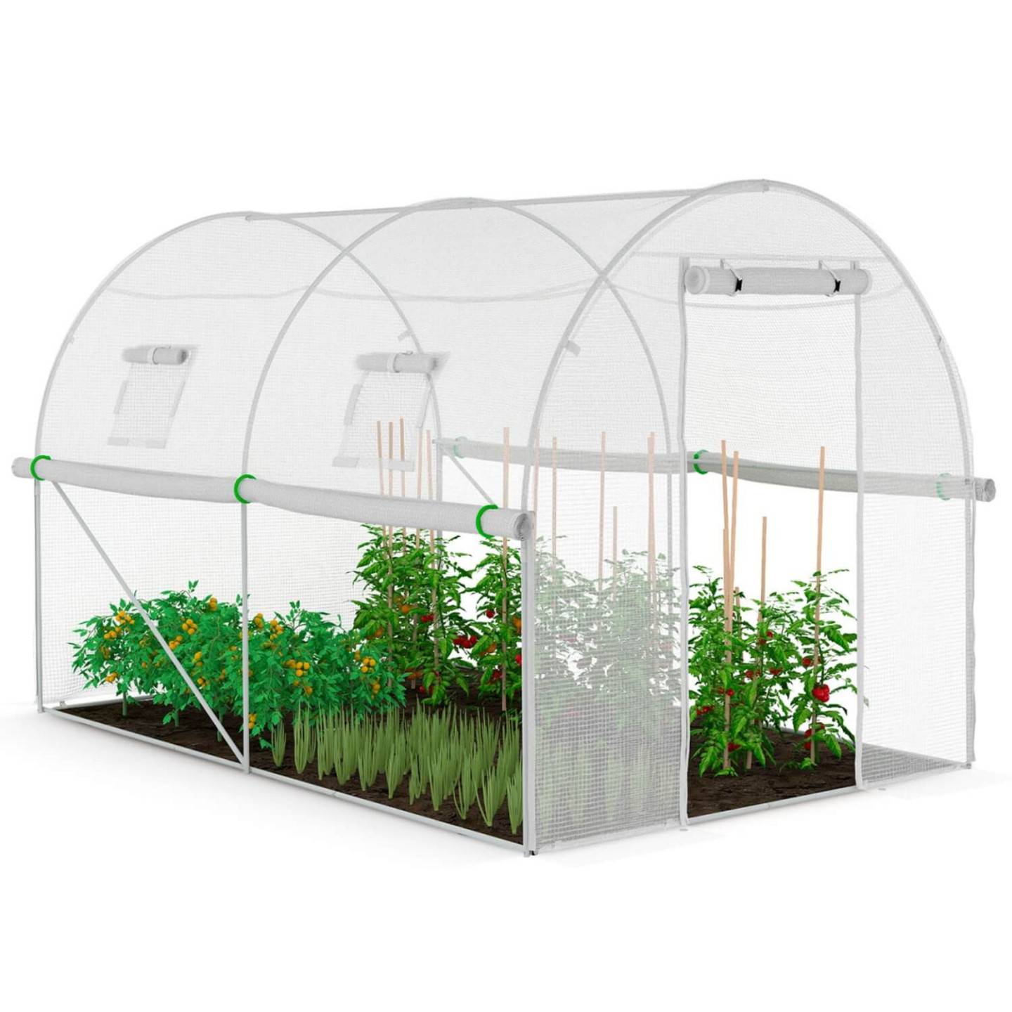 IDMARKET - Serre de jardin tunnel 6m² 3 x 2 x 2 m acier galvanisé + bâche anti-UV avec porte et fenêtres ROMA blanche toutes saisons - Image 2