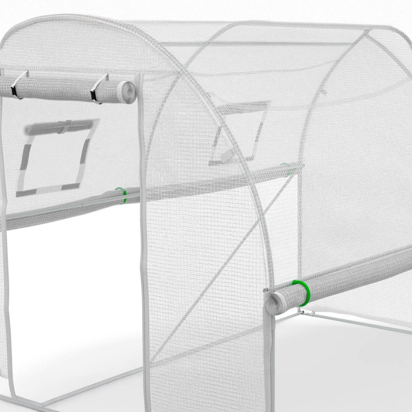 IDMARKET - Serre de jardin tunnel 6m² 3 x 2 x 2 m acier galvanisé + bâche anti-UV avec porte et fenêtres ROMA blanche toutes saisons - Image 6