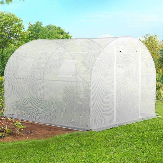 IDMARKET - Serre de jardin tunnel 6m² 3 x 2 x 2 m acier galvanisé + bâche anti-UV avec porte et fenêtres ROMA blanche toutes saisons - Image 3