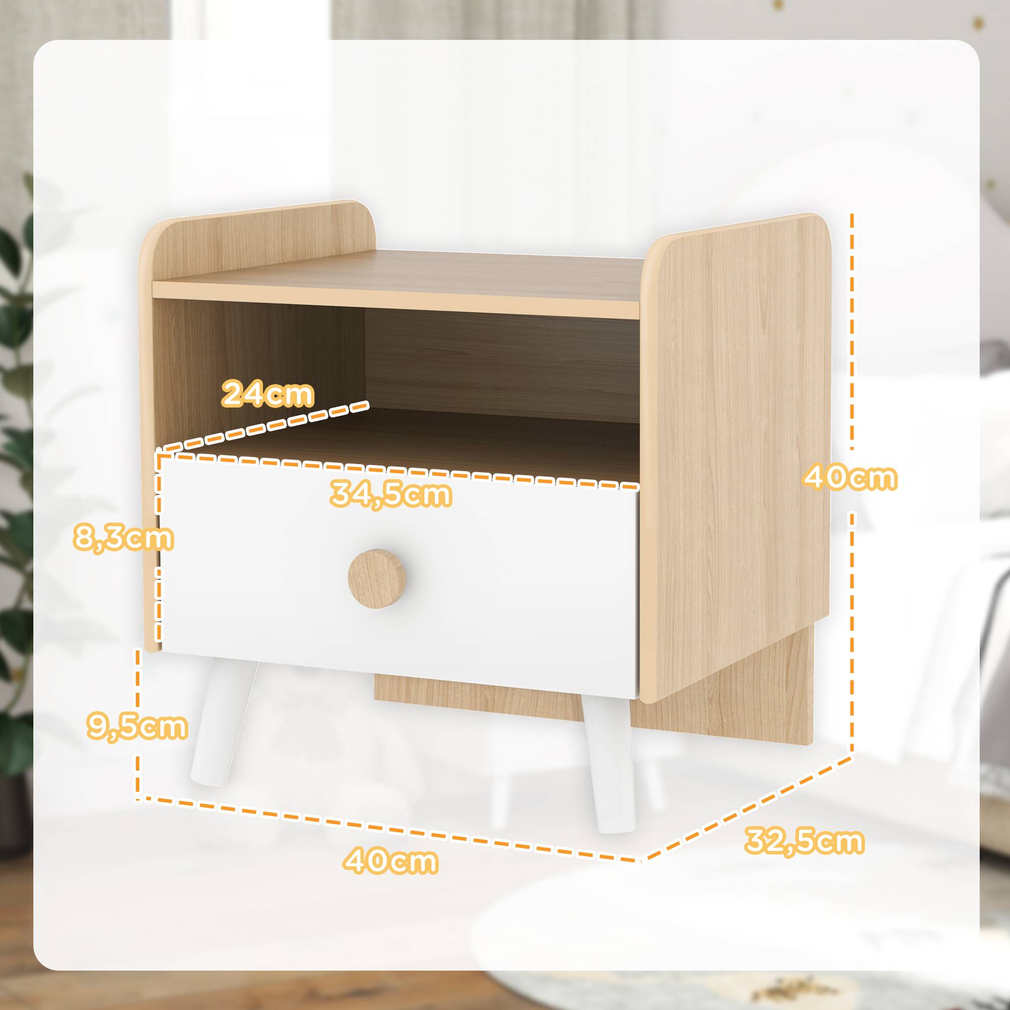 Sans Marque - Table de chevet enfant table de nuit enfant avec tiroir et niche, petite table d'appoint en bois pour chambre d'enfant - Image 5